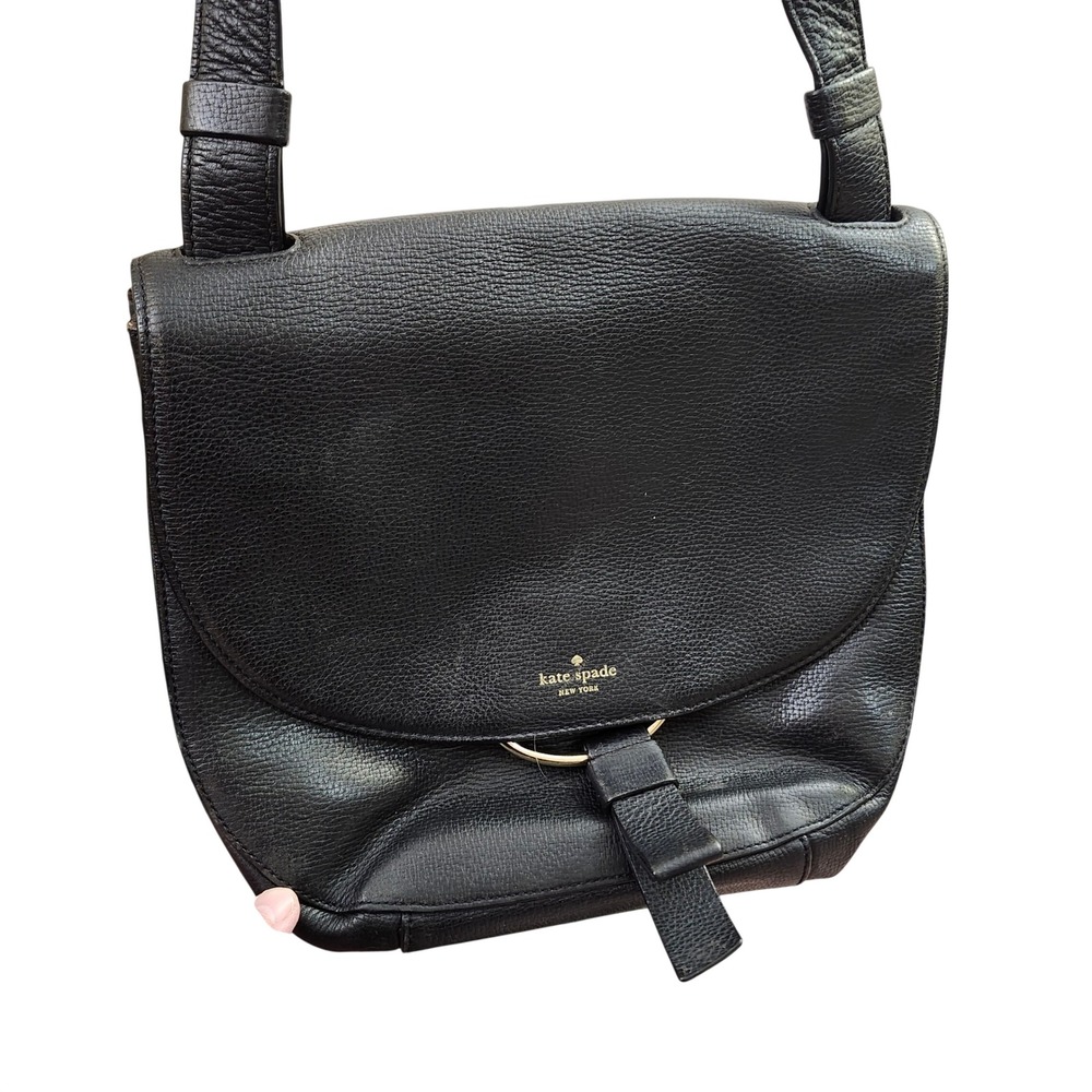 Kate Spade‎ Clark Street Black Leather Flap Shoulder Bag  Gold Ring Buckle